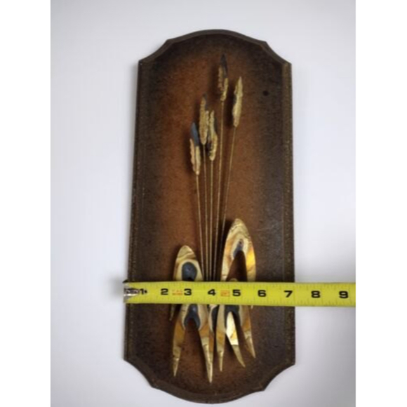 VINTAGE‎ MCM Copper Brass Cattails And Reeds On Cork Plaque - Picture 6 of 8